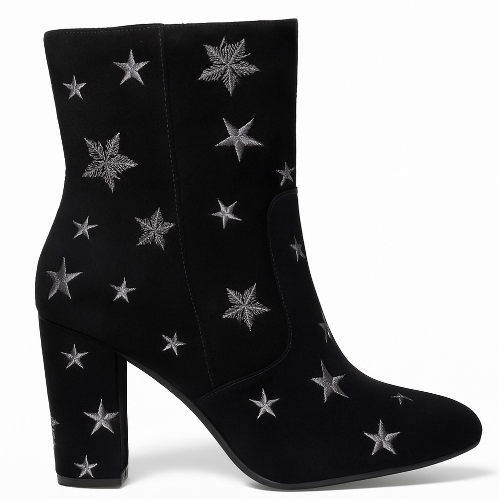 NIB Steve Madden EDIT-S Black Suede Star Embroidered Ankle Boots Size 7.5